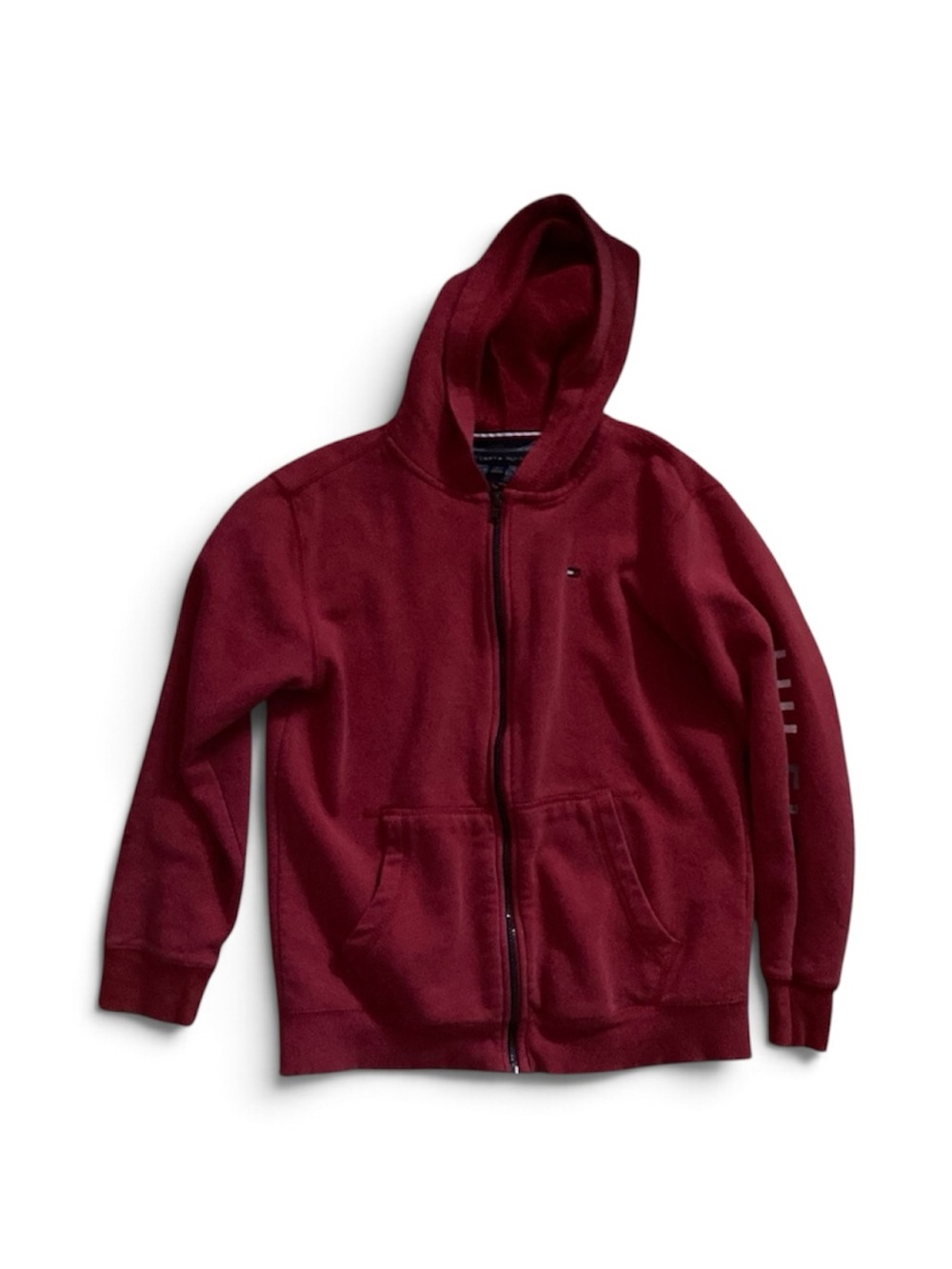 Tommy Hilfiger Men's Maroon Zip-Up Hooded Jacket